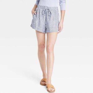 Universal Thread Women's High-Rise Linen Blue White Striped Shorts, Size Small